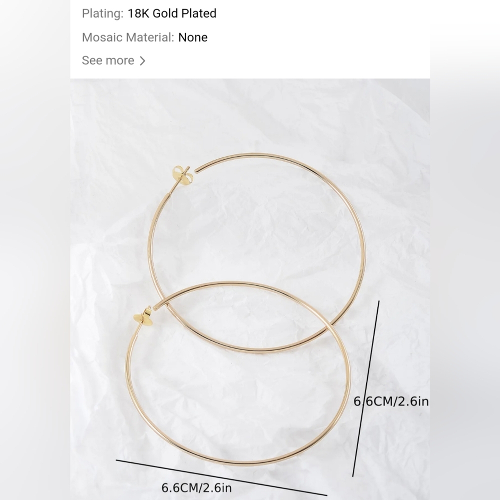 Women's Y2K Style Large Hoop Earrings,18K Gold, Light Weight - Picture 7 of 7